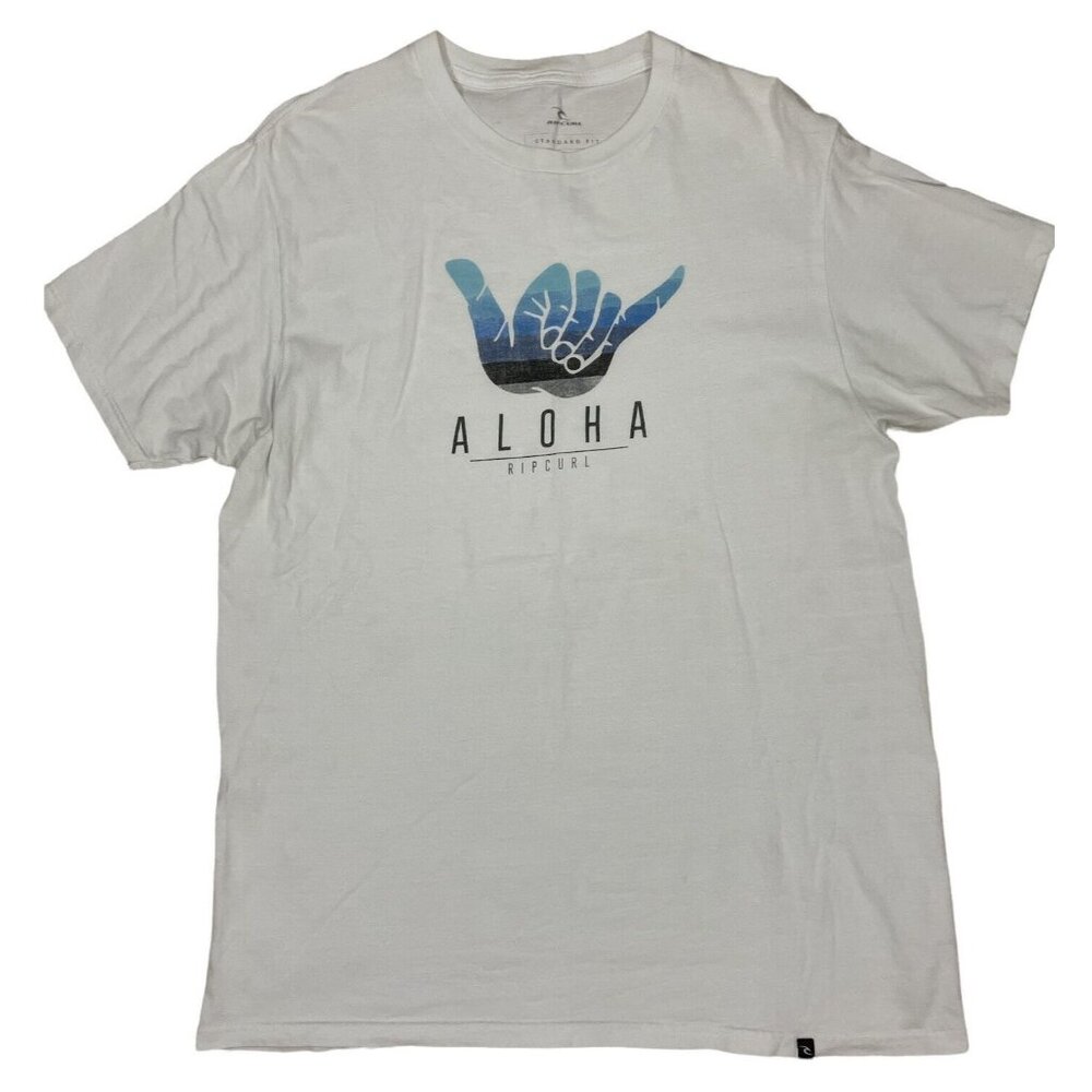 RIP CURL shirt mens LARGE‎ white short sleeve ALOHA